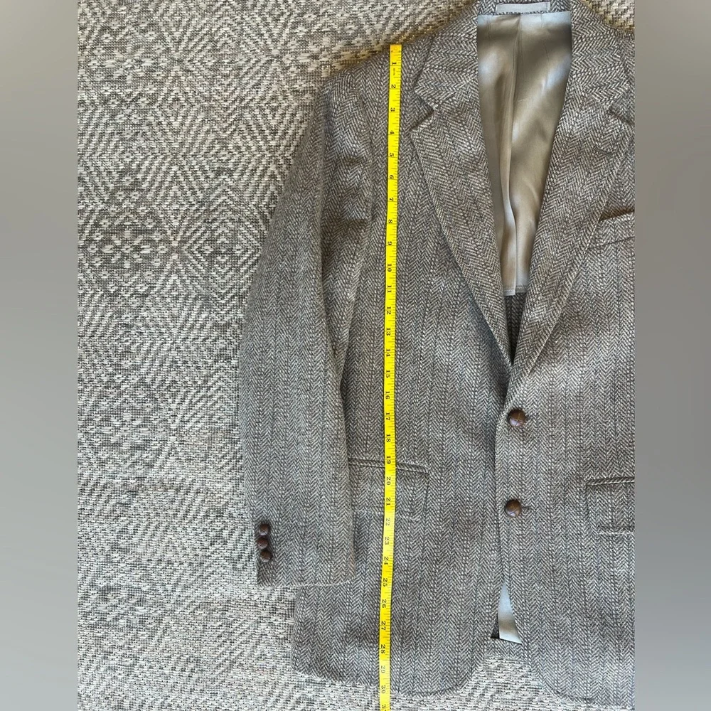 Vintage Harris Tweed Sport Coat Mens Brown‎ Herringbone Blazer Size L Academia
